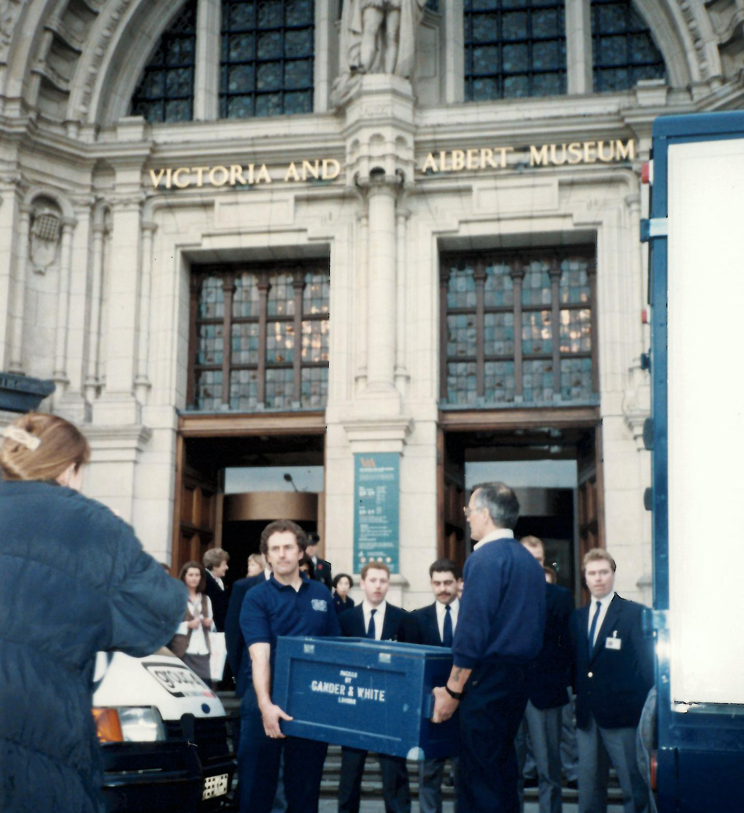 Gander and White staff transporting The Ashes from the Victoria and Albert Museum